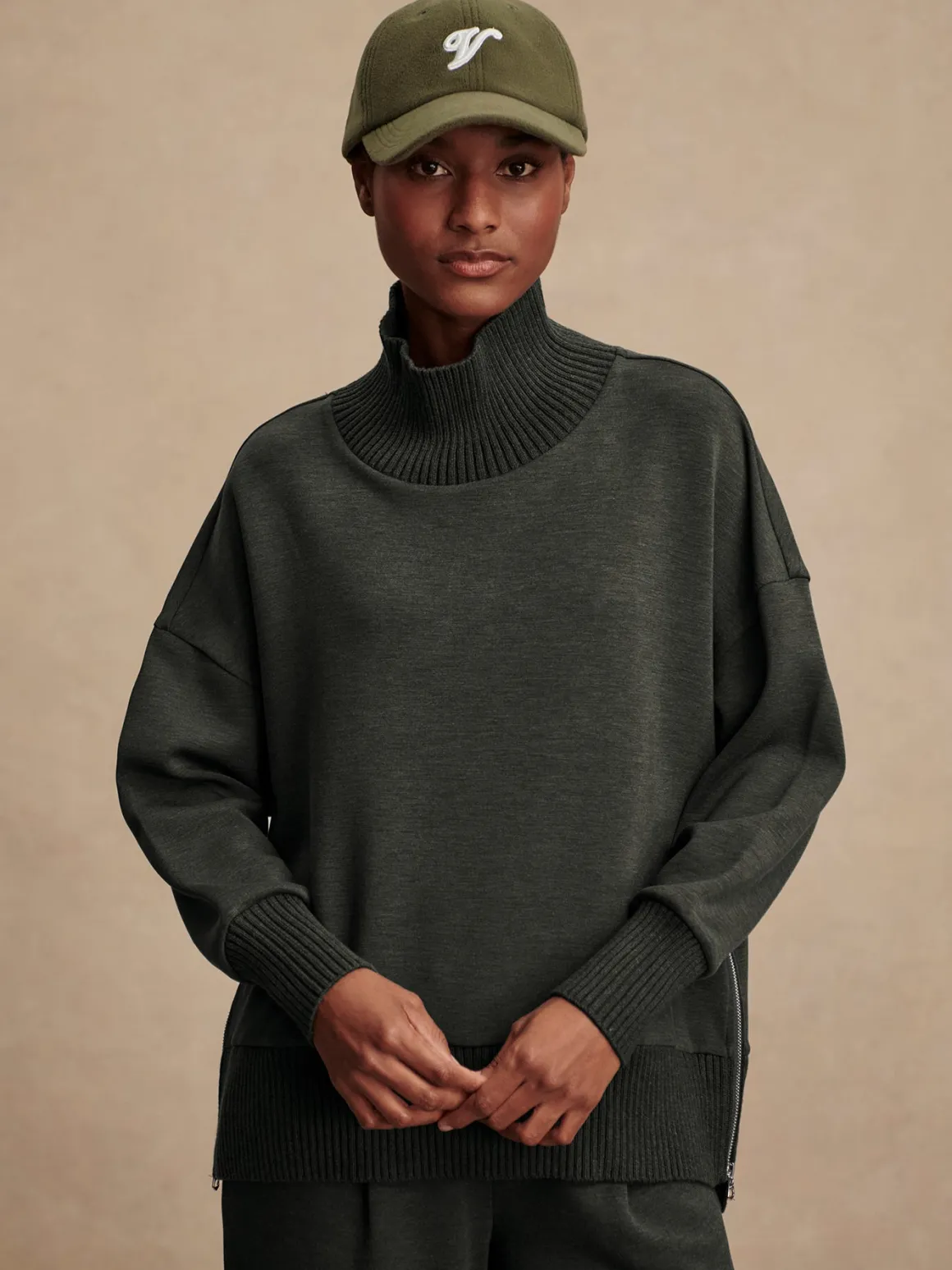 Barker High Neck Sweat - Olive Marl