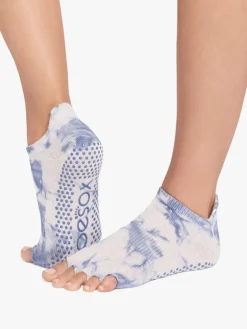 Half Toe Low Rise Grip Socks - Soft Blue Tie Dye