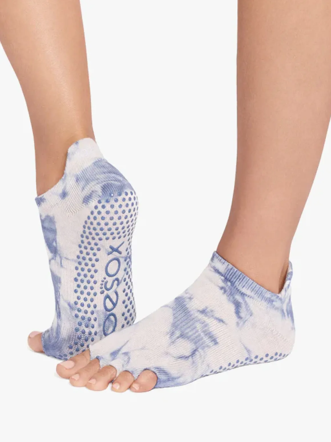 Half Toe Low Rise Grip Socks - Soft Blue Tie Dye