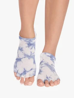 Half Toe Low Rise Grip Socks - Soft Blue Tie Dye