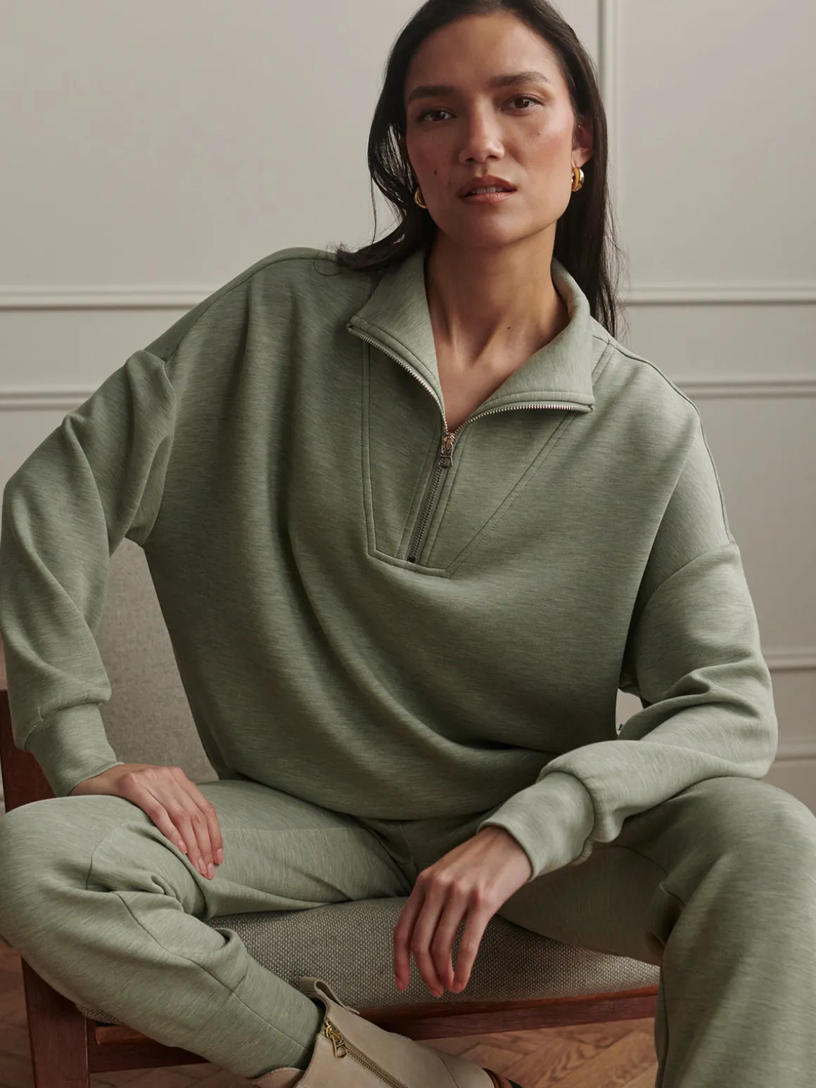 Hawley Half Zip Sweat - Shadow Marl