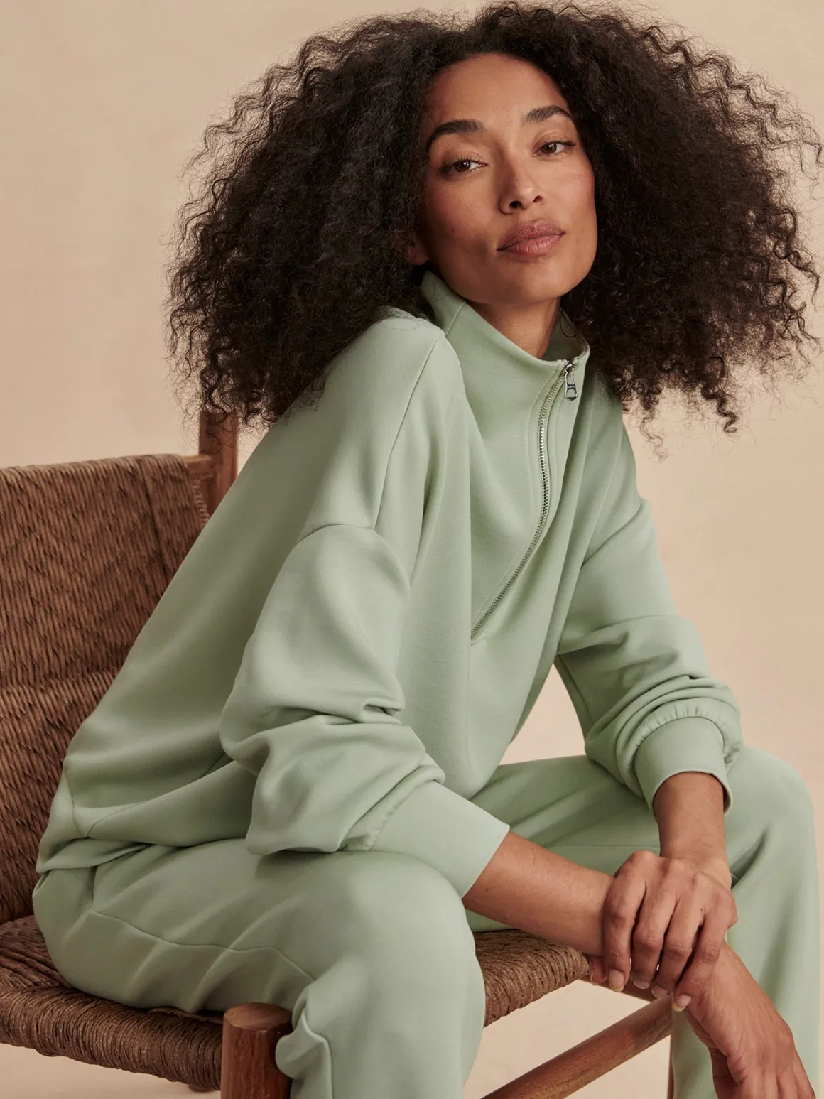 Hawley Half Zip Sweat - Snow Sage