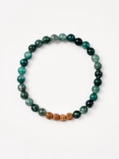 Mala Bead Bracelet - Green Moss Agate