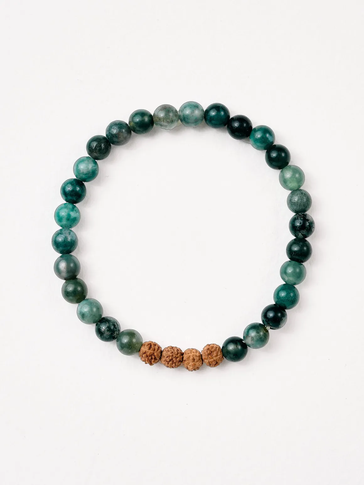 Mala Bead Bracelet - Green Moss Agate