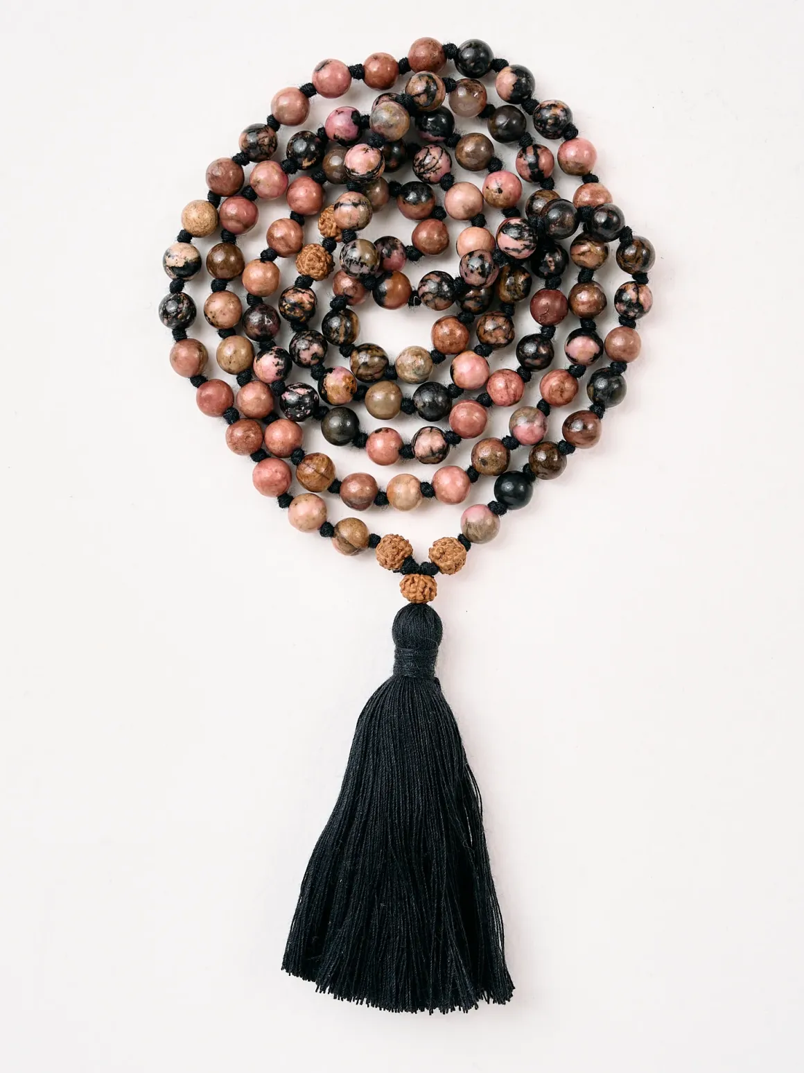 Mala Bead Necklace - Black Rhodonite