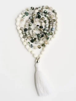 Mala Bead Necklace - Tree Agate & Mother of Pearl