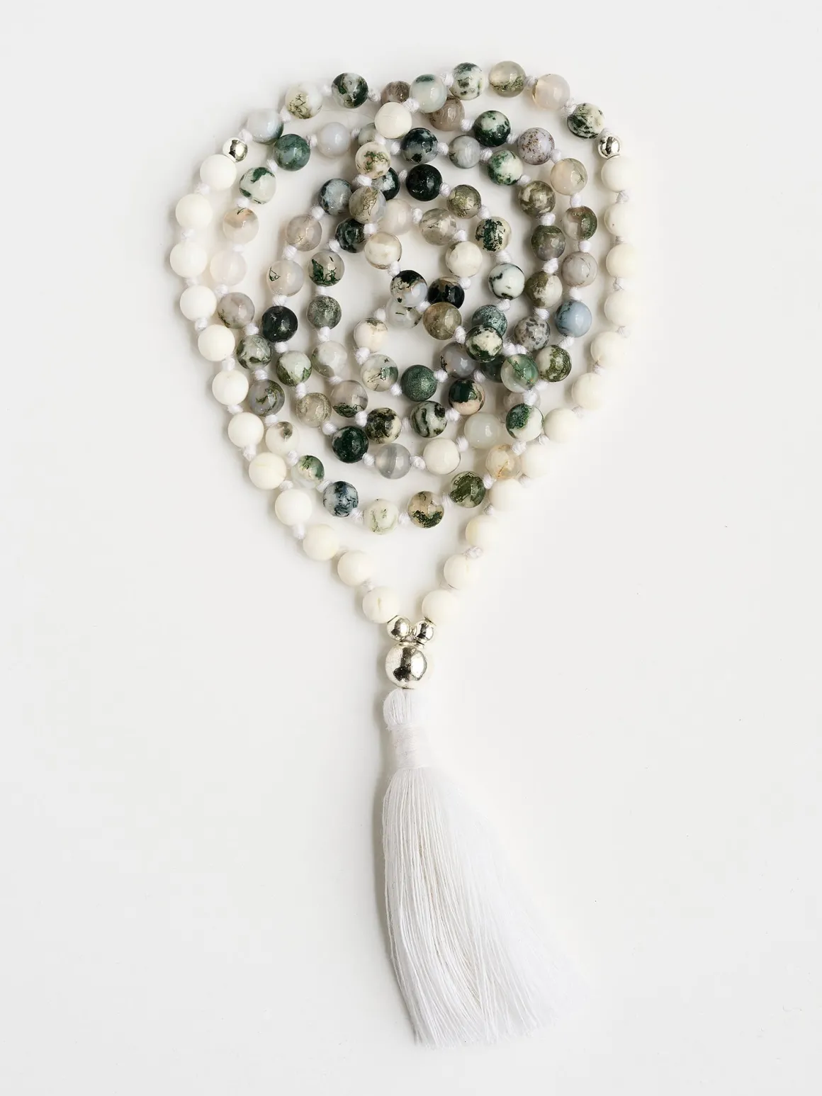 Mala Bead Necklace - Tree Agate & Mother of Pearl