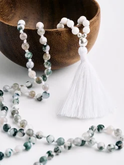 Mala Bead Necklace - Tree Agate & Mother of Pearl