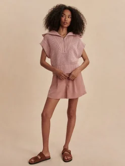 Mila Half Zip Knit - Pale Mauve