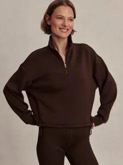 Sian Cropped Half Zip Sweat - Coffee Bean