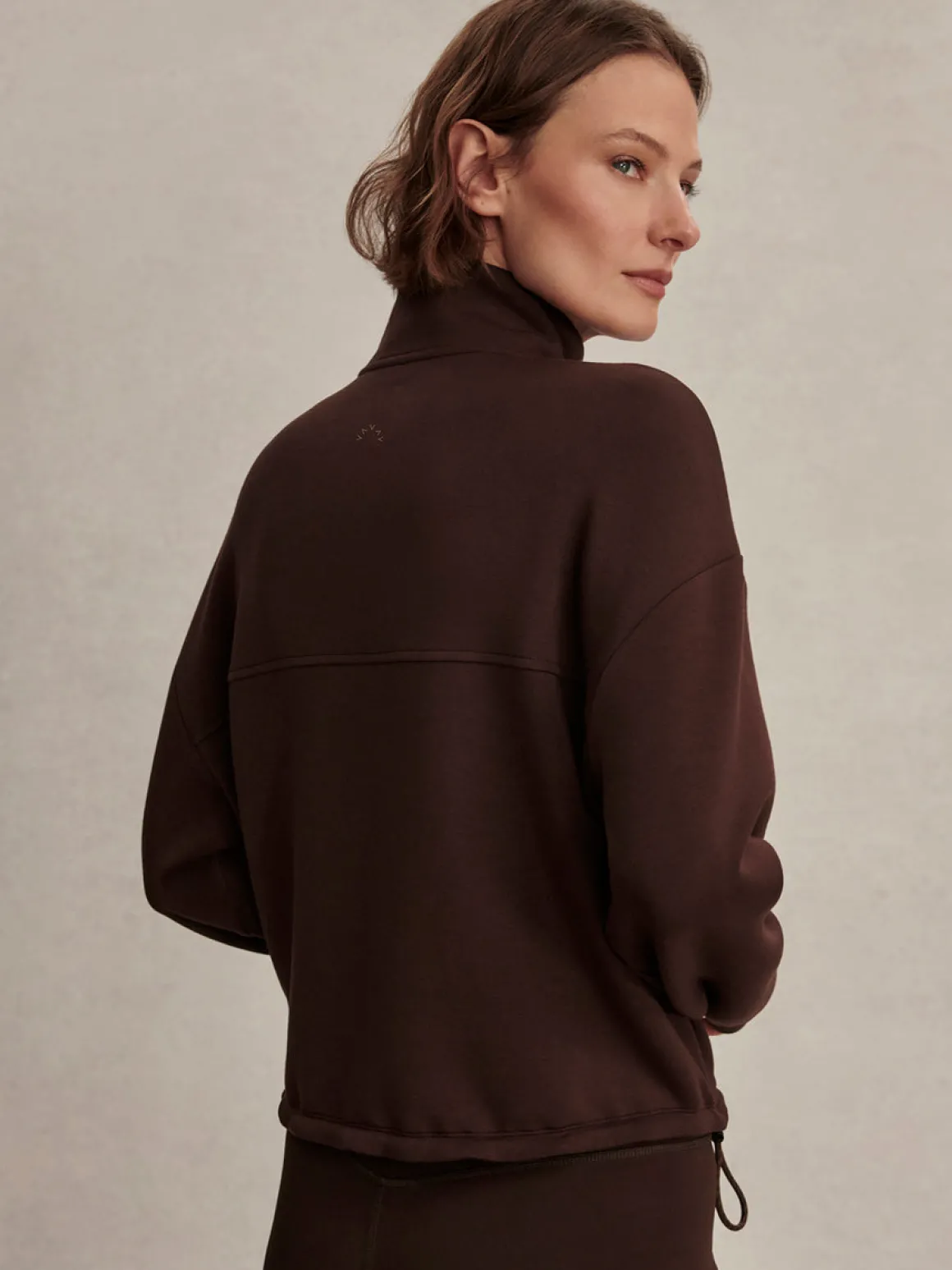 Sian Cropped Half Zip Sweat - Coffee Bean