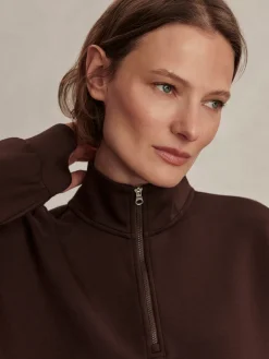 Sian Cropped Half Zip Sweat - Coffee Bean