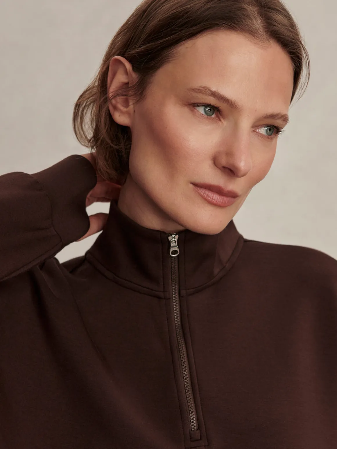 Sian Cropped Half Zip Sweat - Coffee Bean