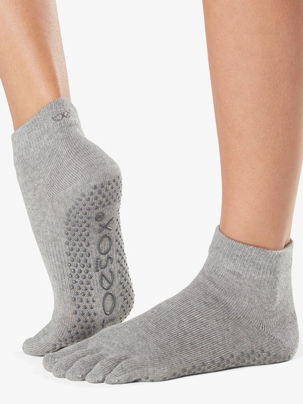 Toesox Full Toe Ankle Grip Socks - Heather Grey