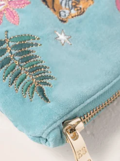 Velvet Everyday Pouch - Dusky Teal Celestial Tigers