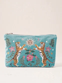 Velvet Everyday Pouch - Dusky Teal Celestial Tigers