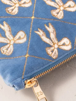 Velvet Everyday Pouch - Lattice Bows Dusky Blue