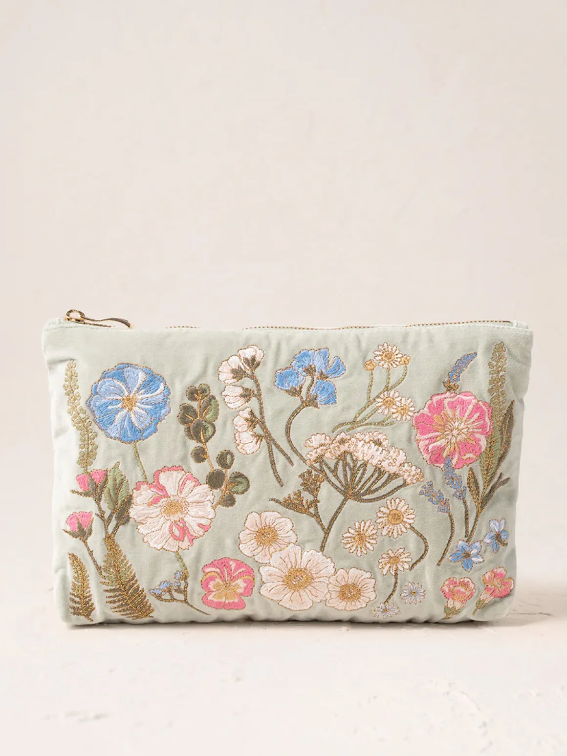 Velvet Everyday Pouch - Pressed Flowers Sage